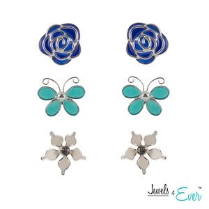 Trio of Rose, Butterfly, and Lily Enamel Studs
